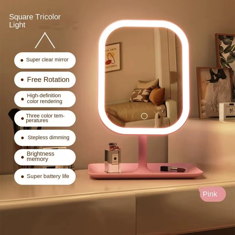 Niche Modern Desktop Vanity Mirror 3 Color Light LED Makeup Mirror Touching Mirror Women Bedroom Dressing Mirrors Home Decor