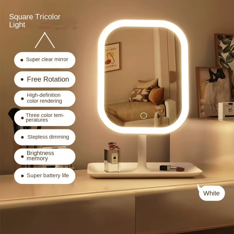 Niche Modern Desktop Vanity Mirror 3 Color Light LED Makeup Mirror Touching Mirror Women Bedroom Dressing Mirrors Home Decor