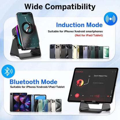 5 in 1 Auto-Induction Wireless Induction Speaker 8 Mode RGB Lights HIFI Sound Portable Bluetooth Phone Holder Christmas Gifts